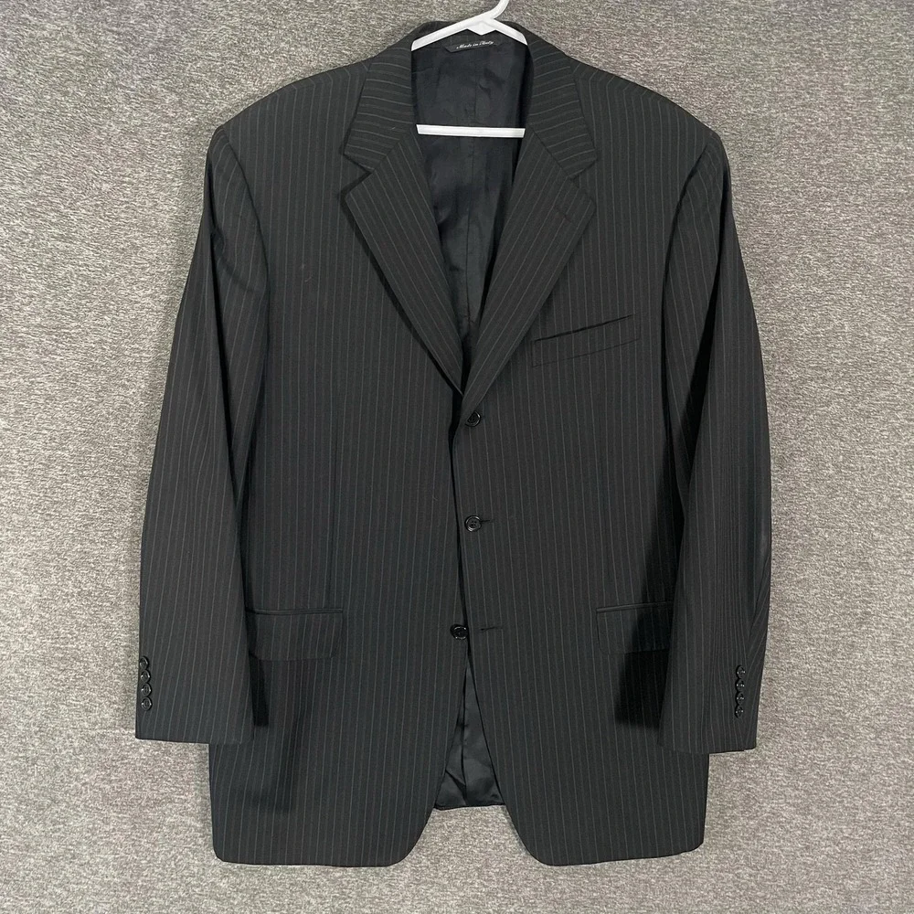 Canali Suit Jacket Mens 54L (US 44L) Black Pinstripe Wool Made Italy Classic